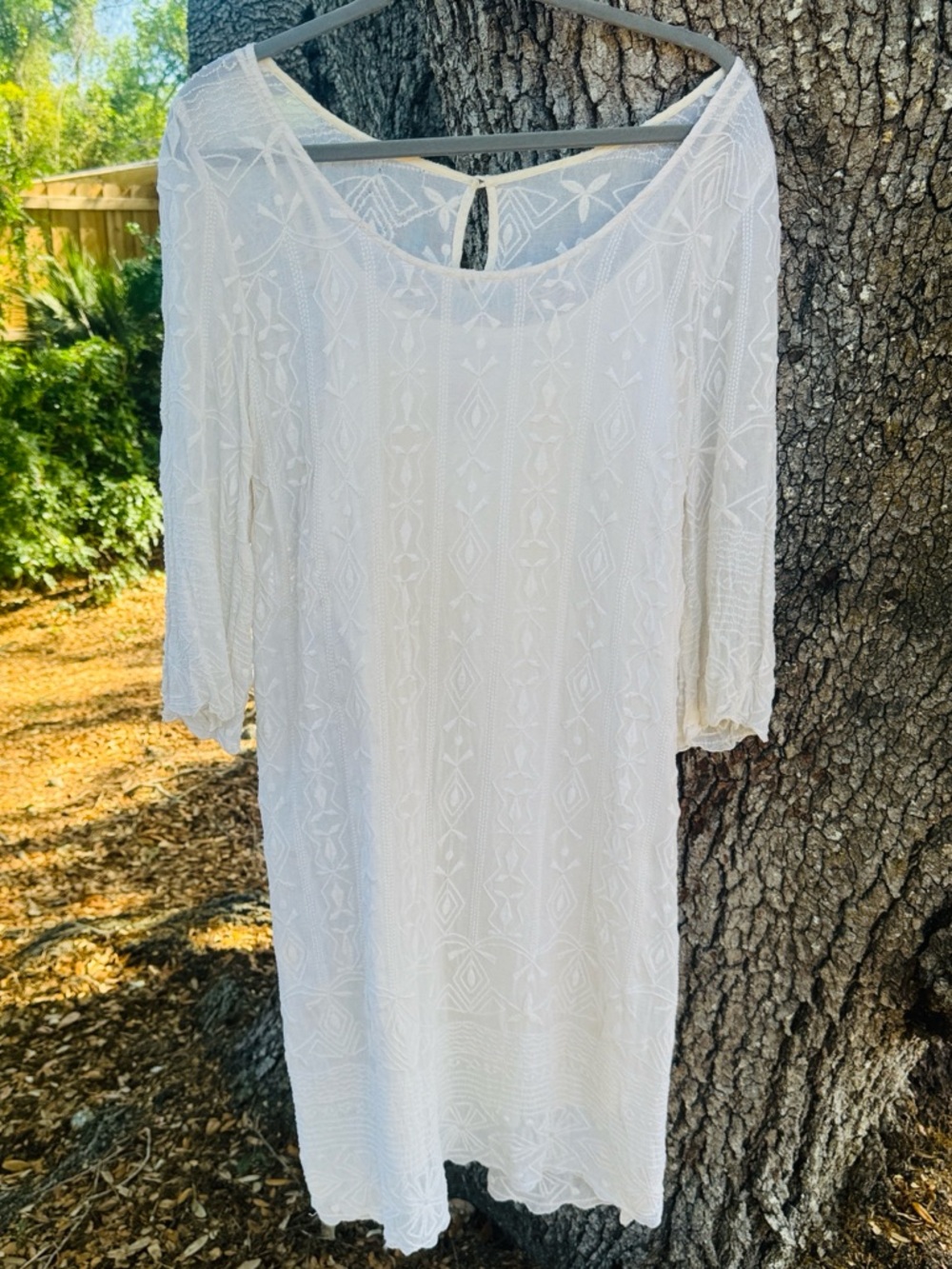 Lucky Brand Cream Lace Embroidered Knee-Length Boho Dress.Size XL